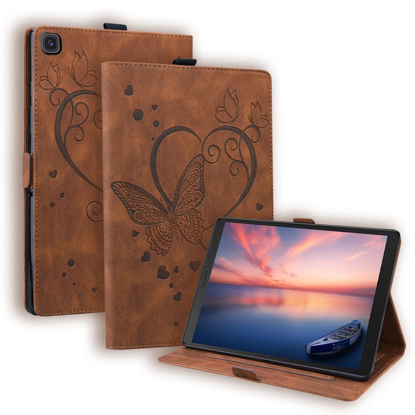 Love Butterfly Galaxy Tab A 8.0 (2019) Grils Leather Case Embossing Wallet Flip Stand