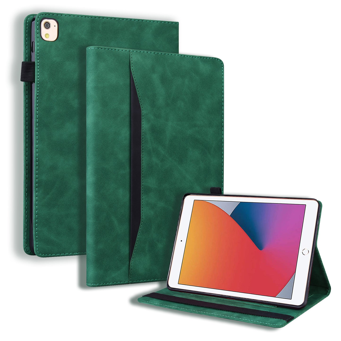 Business Stitching iPad 8 Leather Case Homochromatic Retro Wallet Stand