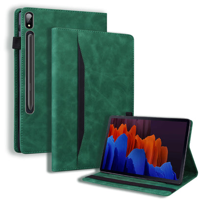 Business Stitching Galaxy Tab S7 FE Leather Case Homochromatic Retro Wallet Stand