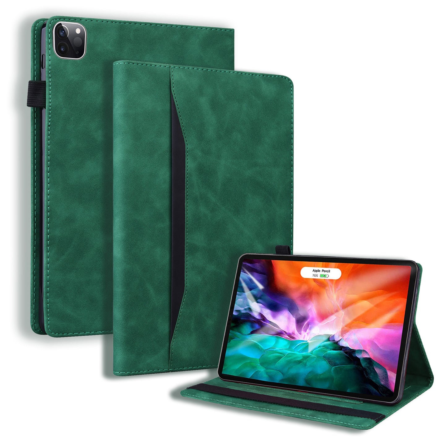 Business Stitching iPad Pro 12.9 (2021) Leather Case Homochromatic Retro Wallet Stand