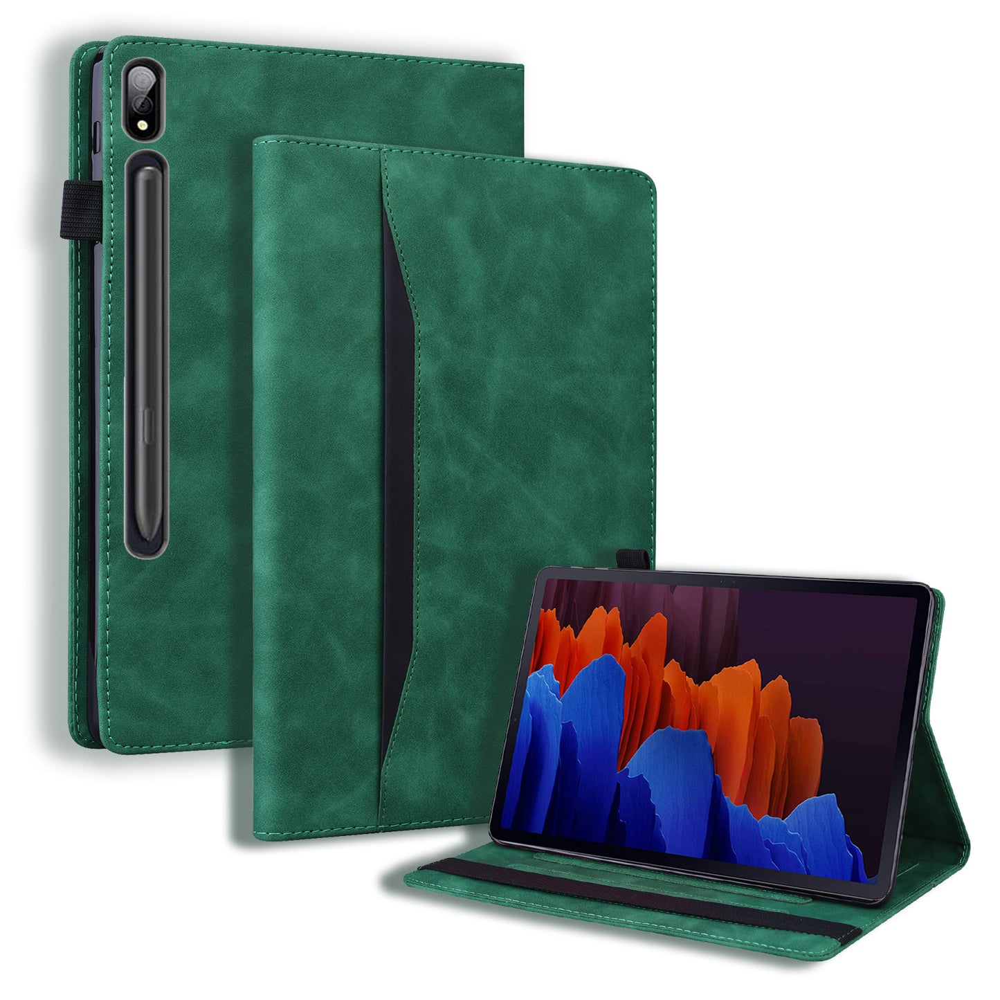 Business Stitching Galaxy Tab S7 Leather Case Homochromatic Retro Wallet Stand