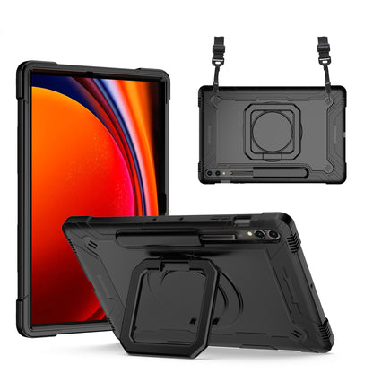 Hit-Color Hook Galaxy Tab S9+ Shockproof Case Rotating Stand Wristband Strap