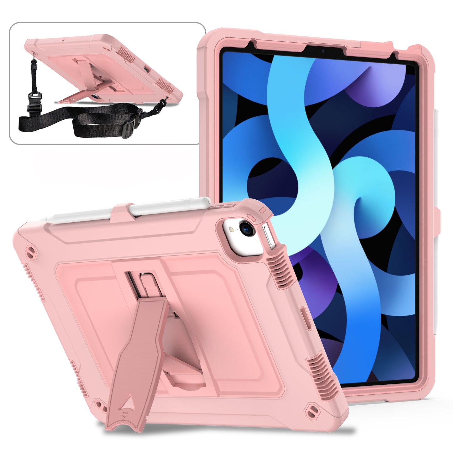 Square Super iPad Air 4 Shockproof Case Heavy Duty Protection Shoulder Strap