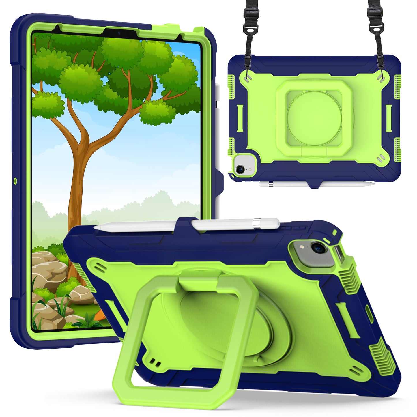 Hit-Color Hook iPad Air 4 Shockproof Case Rotating Stand Wristband Shoulder Strap