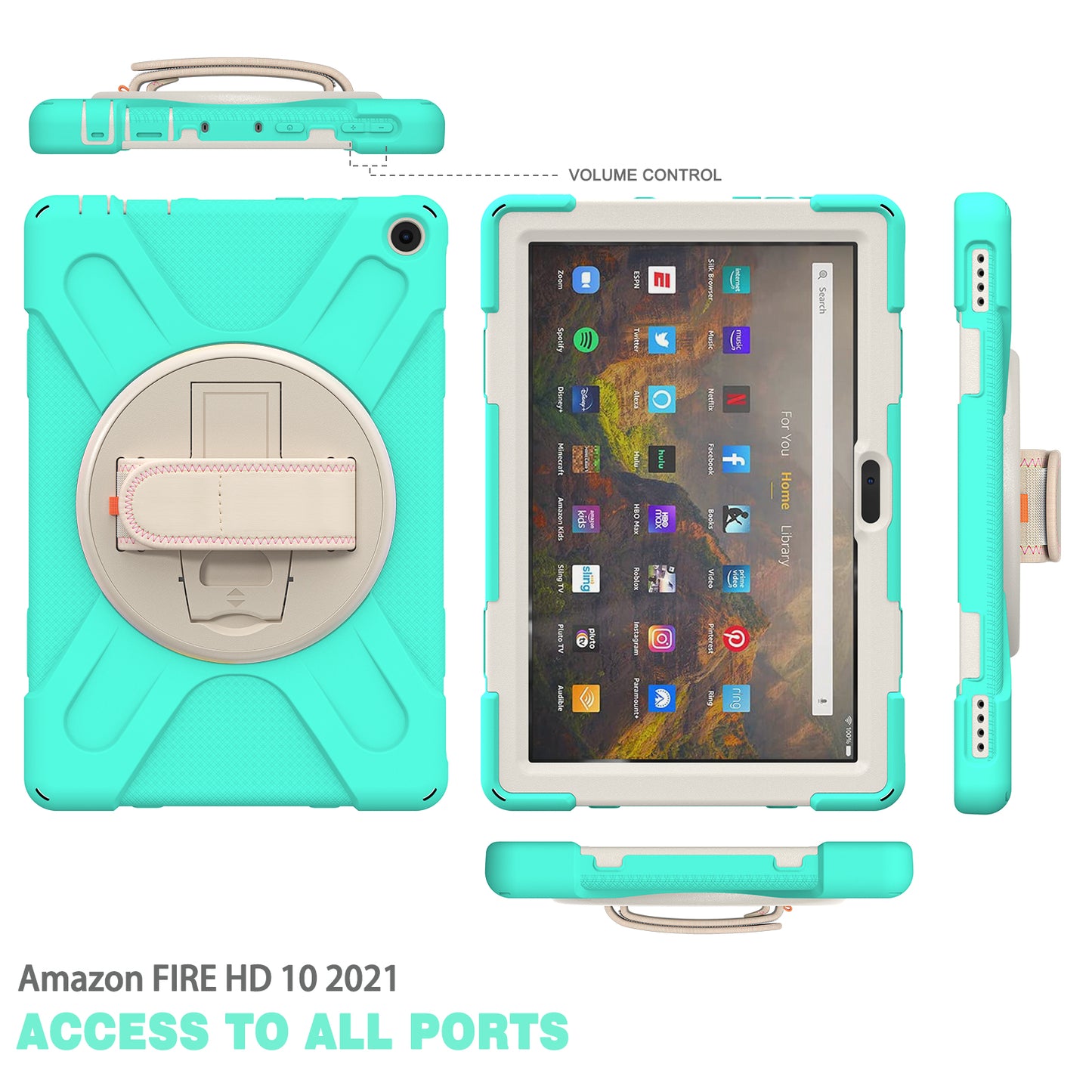 Pirate King Amazon Kindle Fire HD 10 (2021) Case 360 Rotating Stand Shoulder Strap