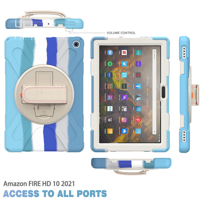 Pirate King Amazon Kindle Fire HD 10 Plus (2021) Case 360 Rotating Stand Shoulder Strap