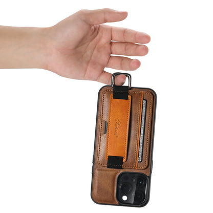 Horizontal Card Holder iPhone 14 Pro Leather Cover RFID Anti-lost with Wristband