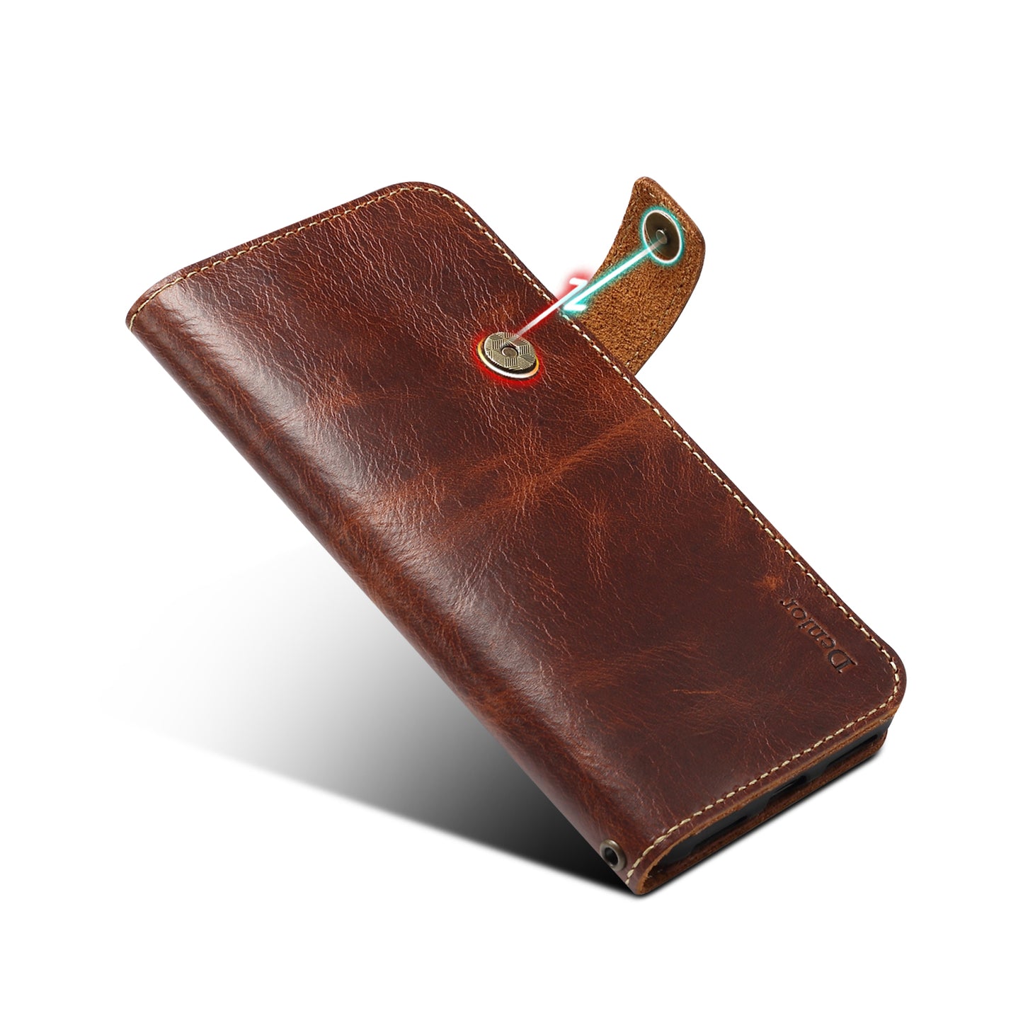 Waxed Cowhide Leather iPhone 13 Pro Max Magnetic Buckle Case Wallet Stand