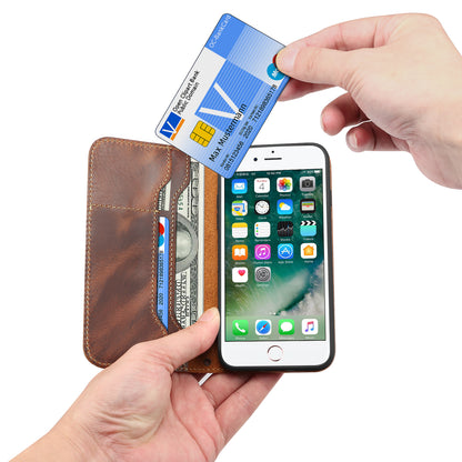 Waxed Cowhide Leather iPhone 8 Plus Magnetic Buckle Case Wallet Stand