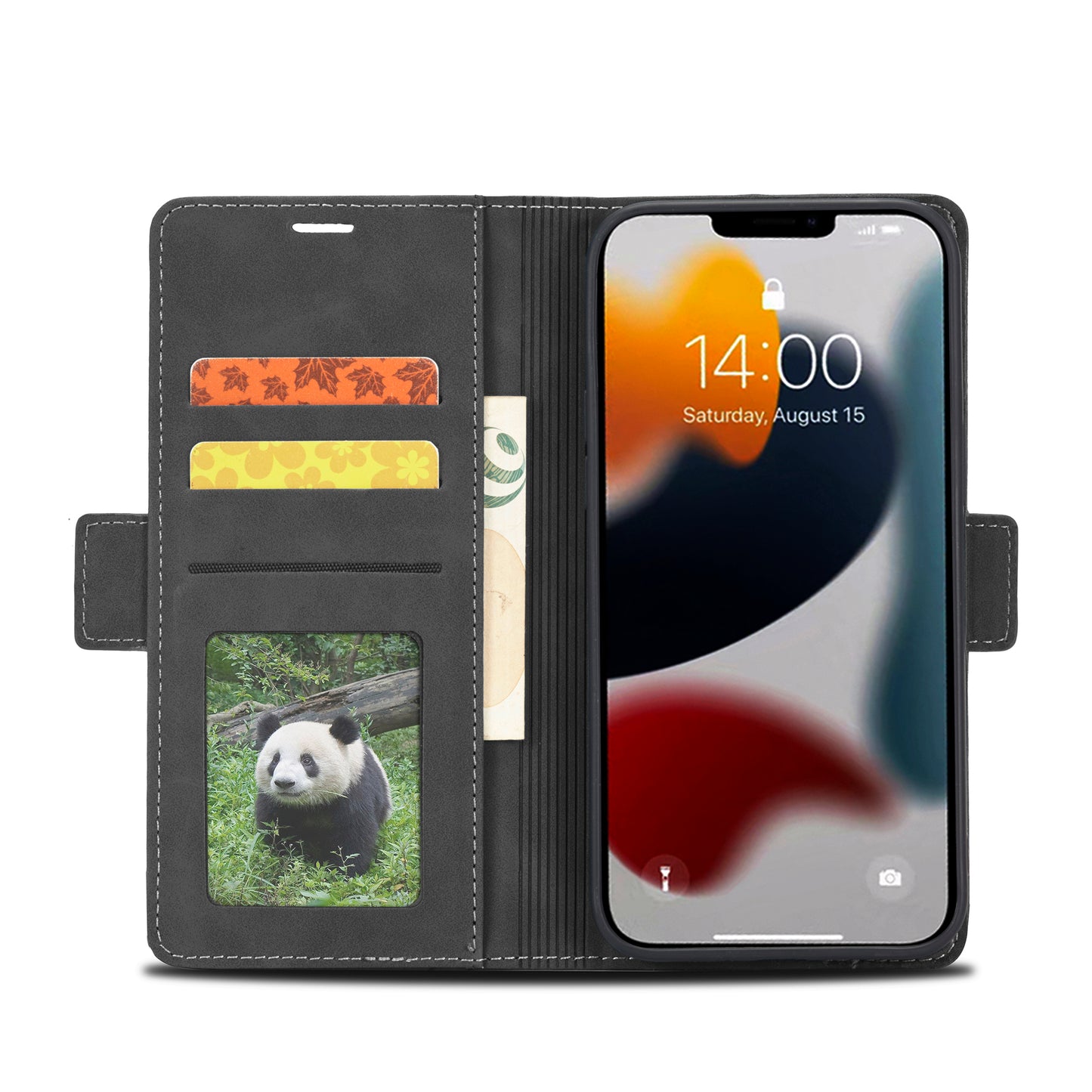 Tower Buckle iPhone 14 Pro Leather Case Frosted TPU Magnetic Wallet Stand