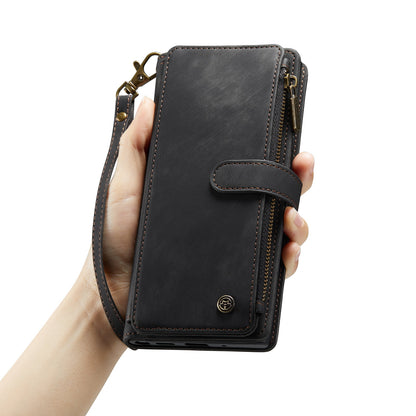 Multi-card Zipper Galaxy S23 Leather Case Double Fold Stand with Hand Strap