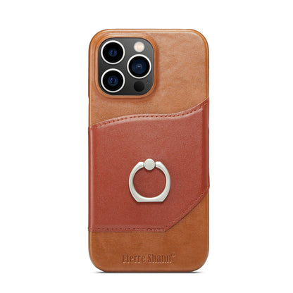 Mighty Knight iPhone 14 Genuine Leather Cover Build-in Ring Holder Kickstand