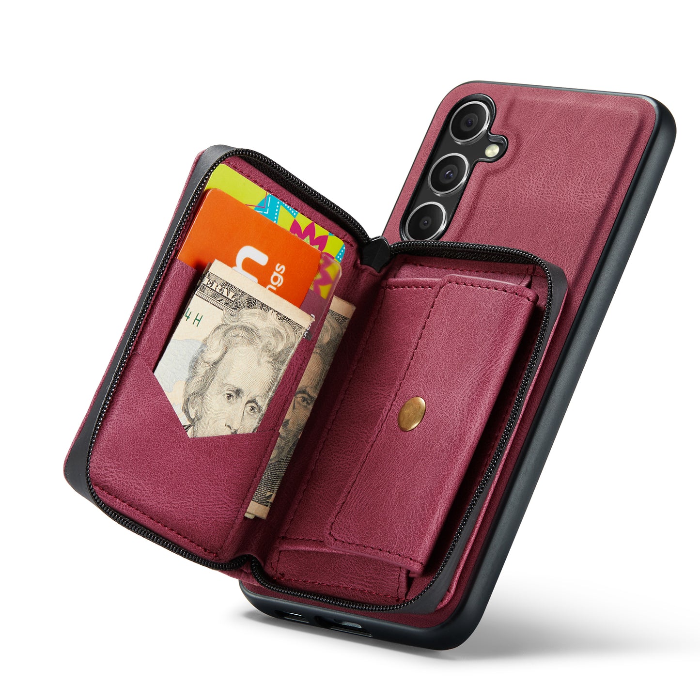 Magnetic Detachable Card Pouch Galaxy S23 FE Leather Cover RFID Zipper Stand