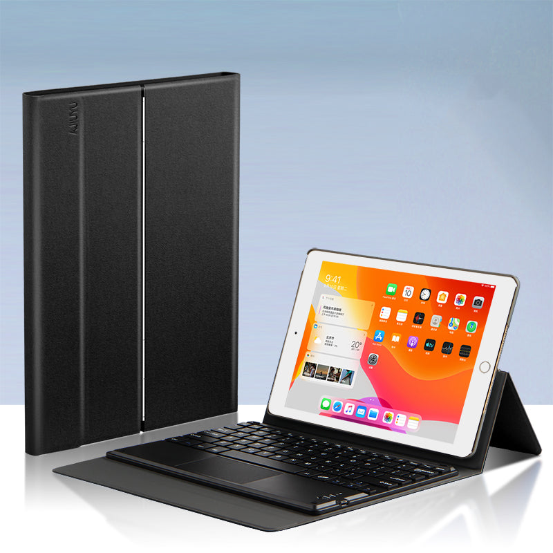 Metal Hinge iPad 5 Touchpad Keyboard Case with Backlit Detachable Slik Leather