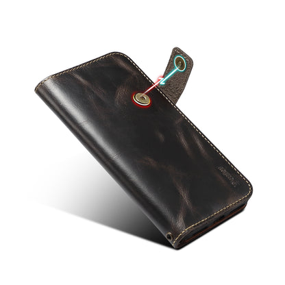 Waxed Cowhide Leather iPhone 12 Mini Magnetic Buckle Case Wallet Stand