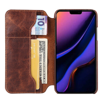 Waxed Cowhide Leather iPhone 11 Pro Max Willow Nail Case Wallet Stand Classical