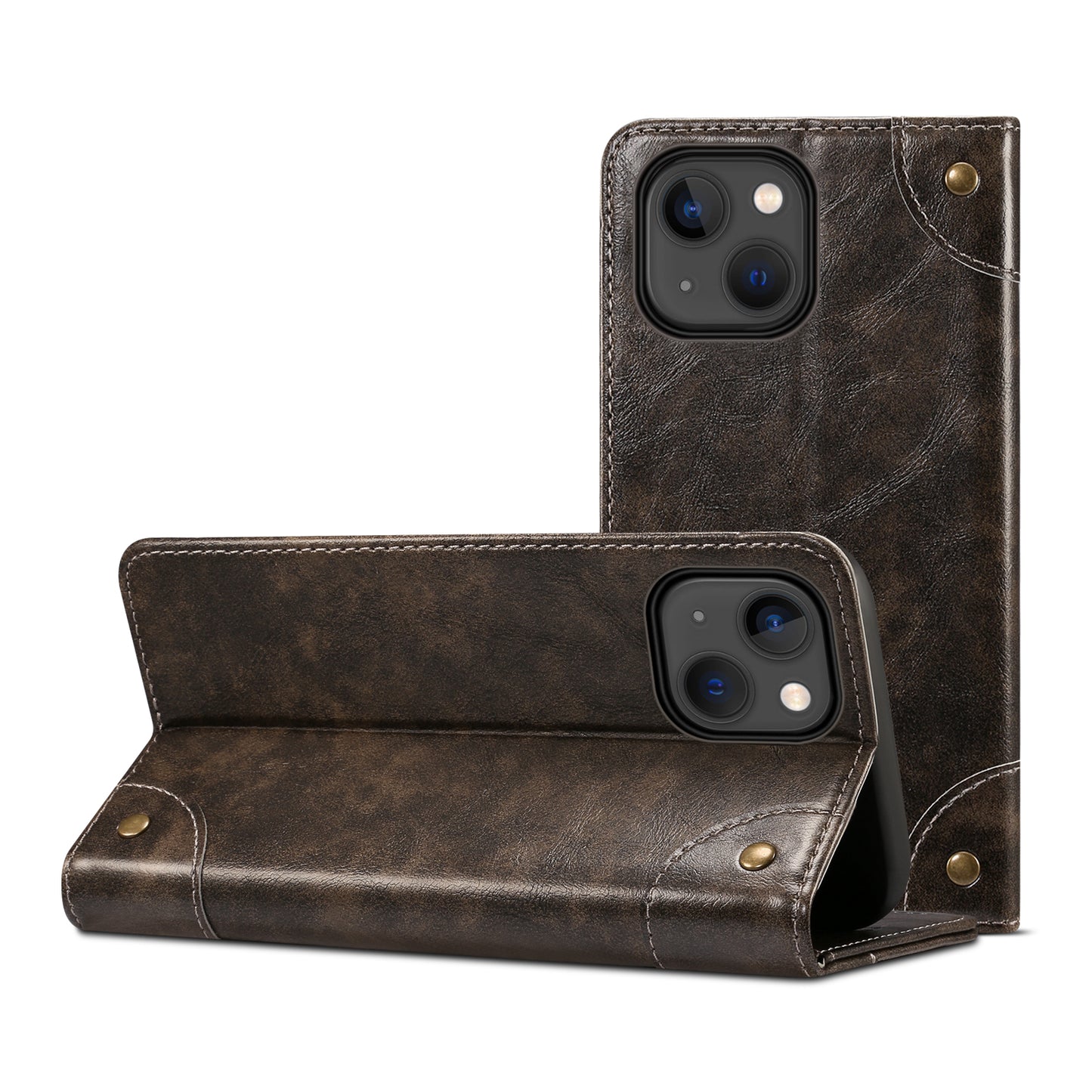 Baroque iPhone 14 Leather Case Magtic Flip Wallet Stand Business RFID