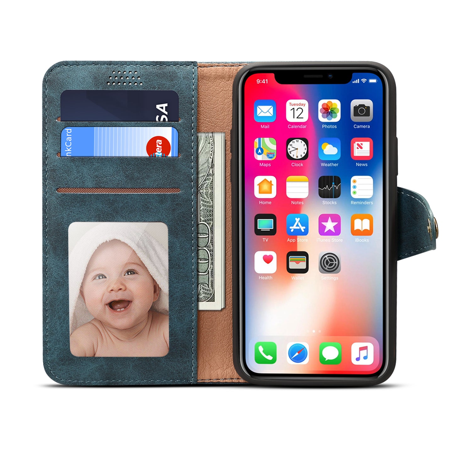 Photo Frame Wallet iPhone Xs Max Leather Case Retro Kickstand with Button