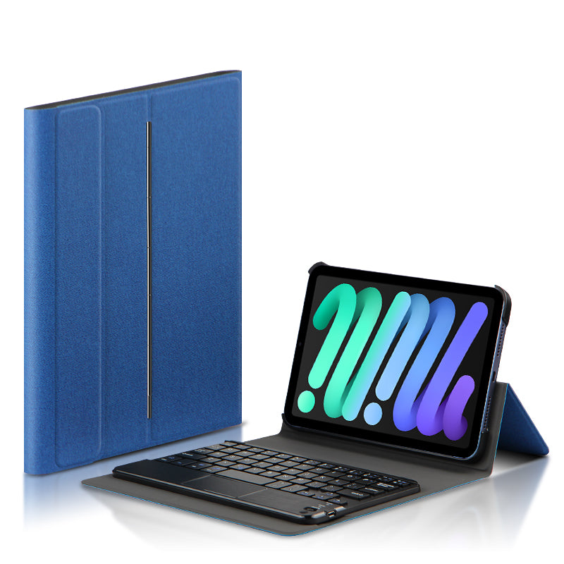 Metal Hinge iPad Mini 6 Touchpad Keyboard Case with Backlit Detachable Slik Leather