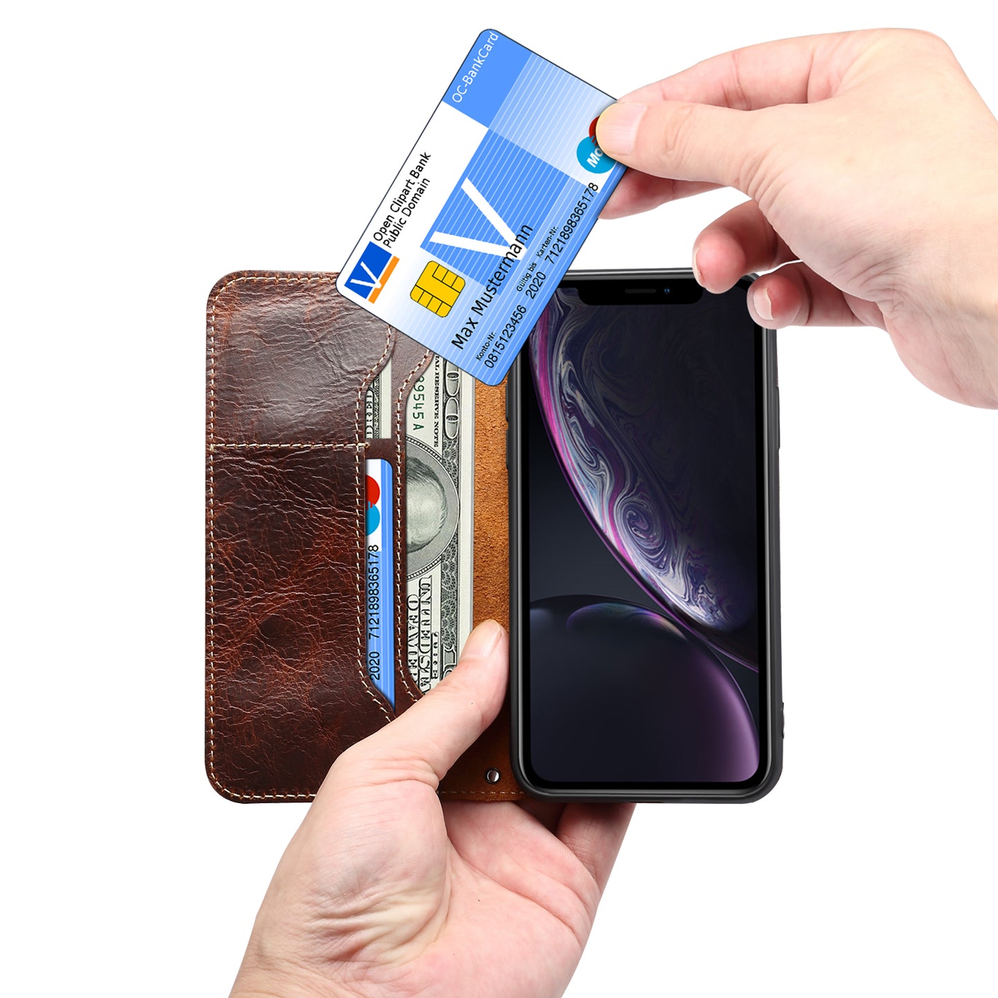 Waxed Cowhide Leather iPhone Xs Max Magnetic Buckle Case Wallet Stand