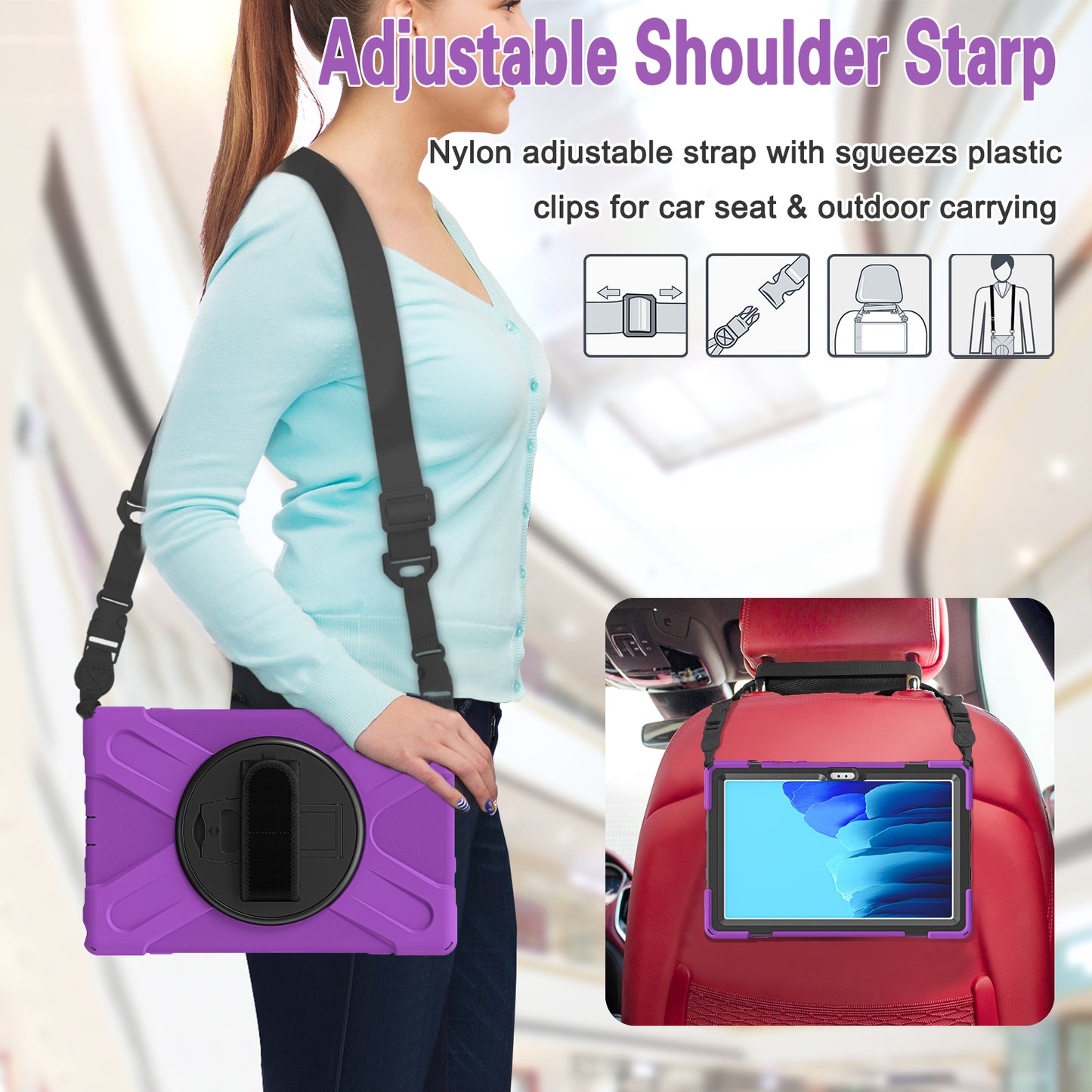 Pirate King Galaxy Tab A7 Case 360 Rotating Stand with Hand Holder Shoulder Strap