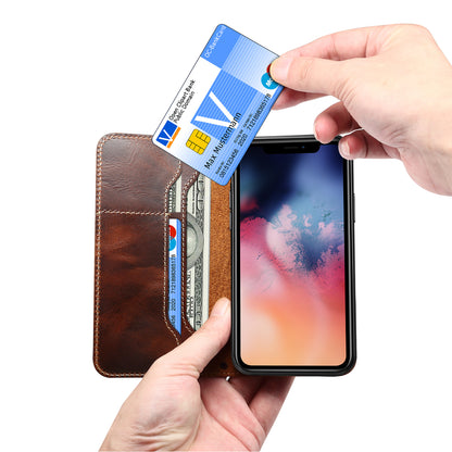 Waxed Cowhide Leather iPhone 11 Pro Magnetic Buckle Case Wallet Stand