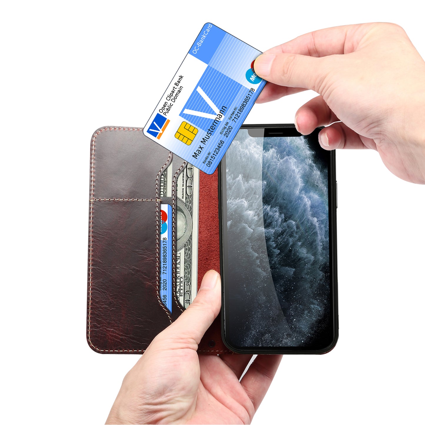 Waxed Cowhide Leather iPhone 13 Magnetic Buckle Case Wallet Stand