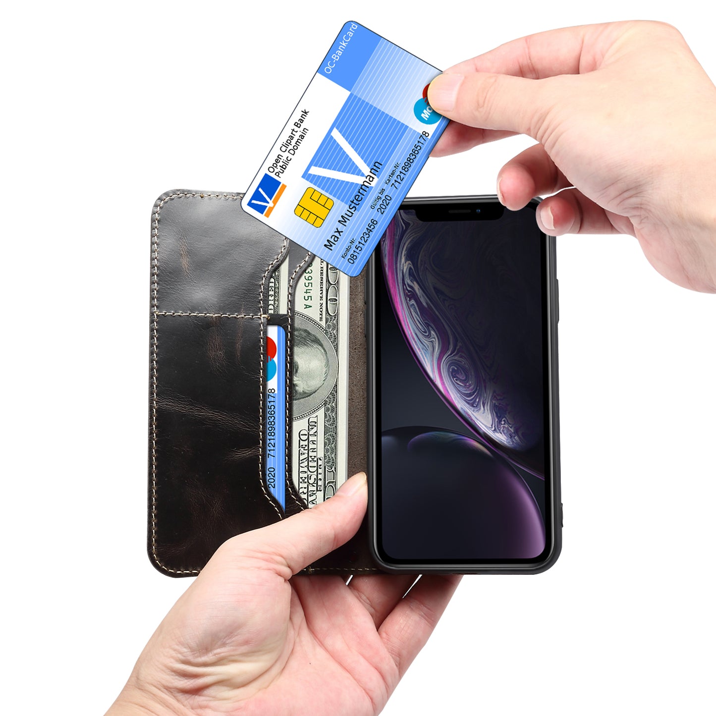 Waxed Cowhide Leather iPhone XR Magnetic Buckle Case Wallet Stand