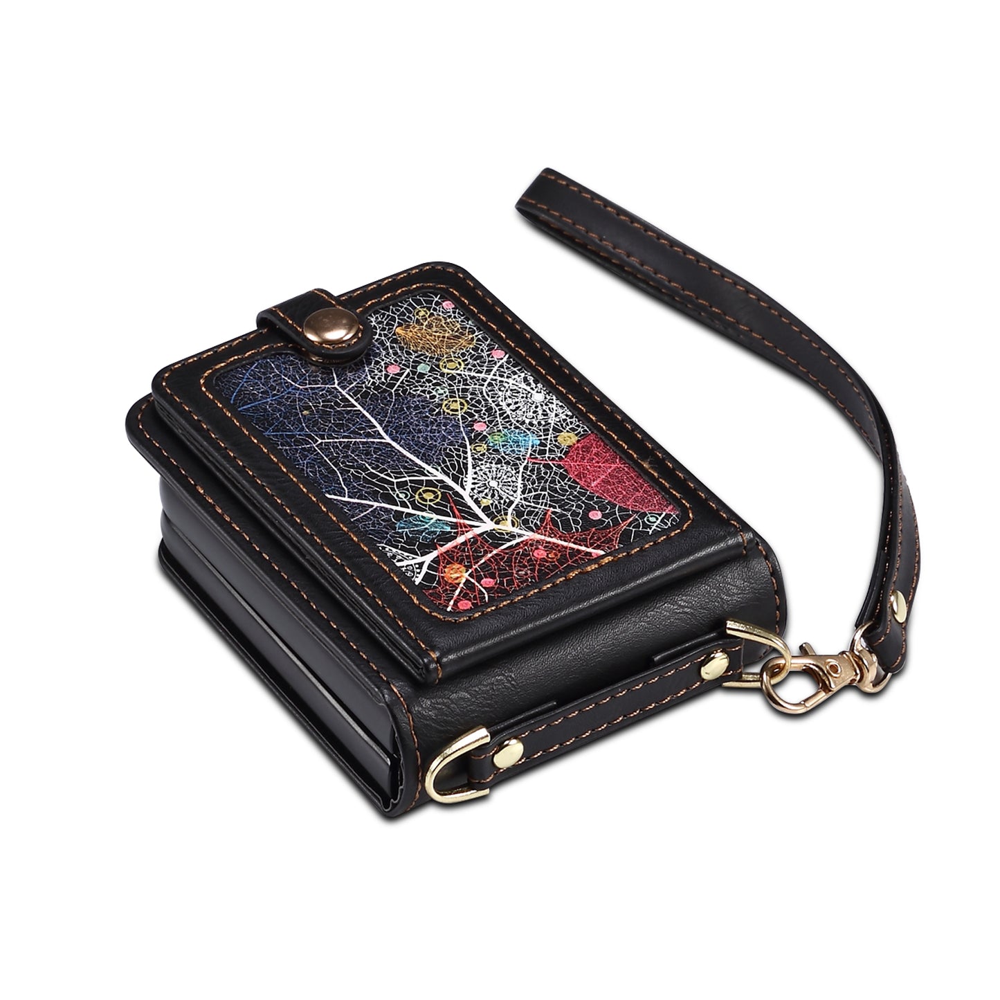 Interstellar Expanse Galaxy Z Flip5 Leather Cover Flip Wallet Stand with Shoulder Strap