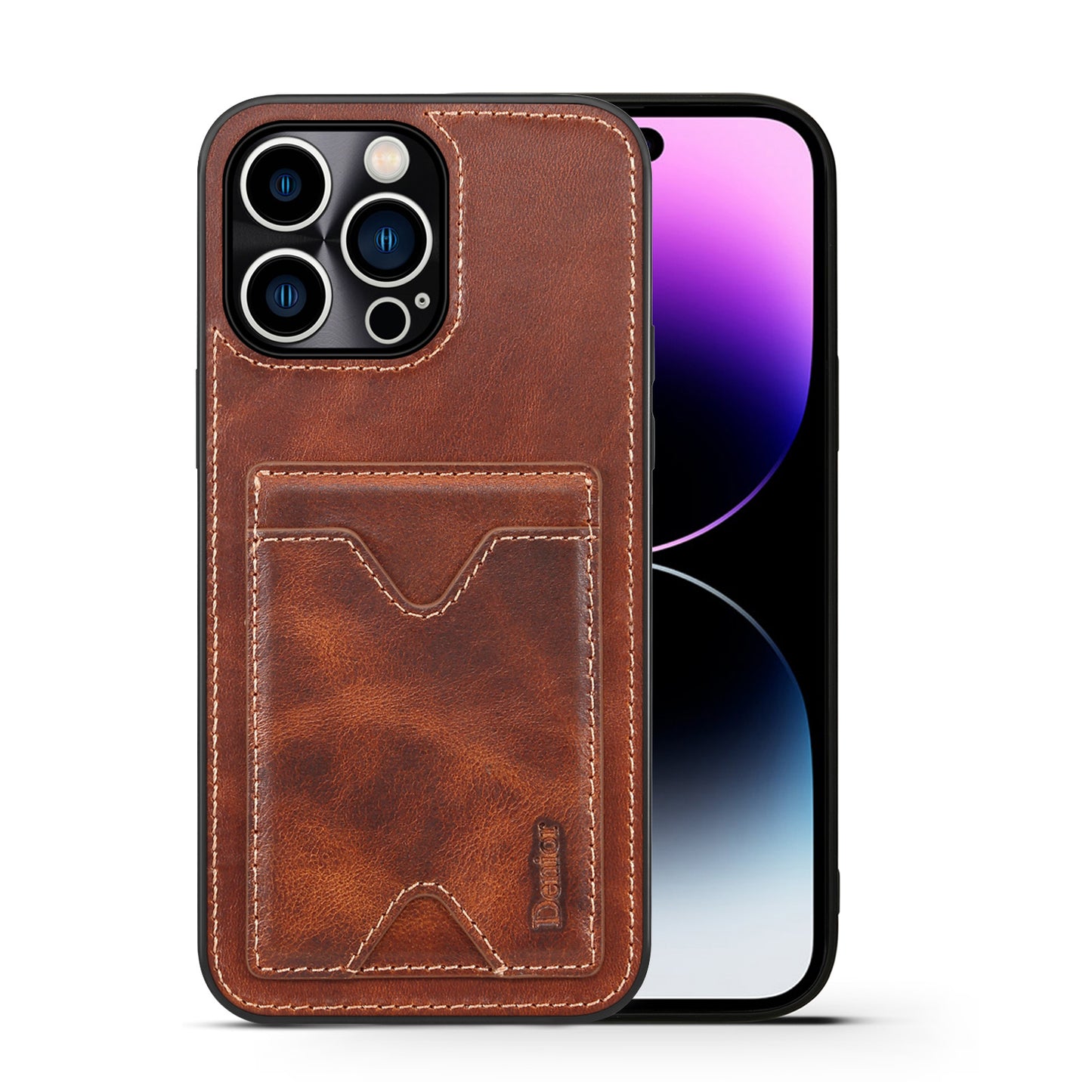 Waxed Cowhide Leather iPhone 13 Pro Max Wallet Cover Verticle Magnetic Kickstand