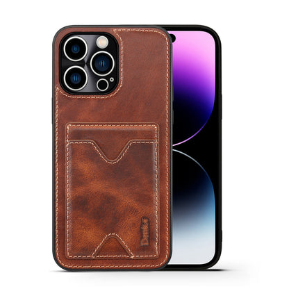 Waxed Cowhide Leather iPhone 13 Pro Max Wallet Cover Verticle Magnetic Kickstand