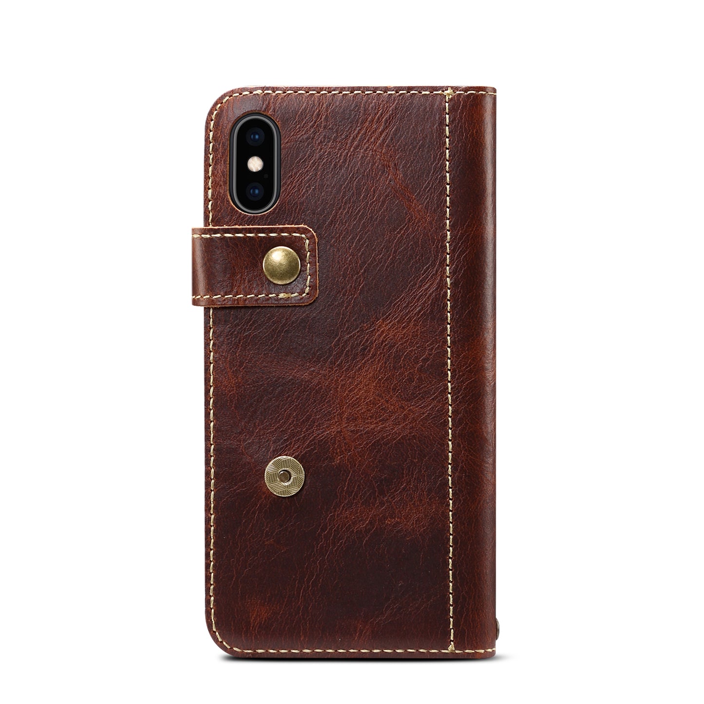 Waxed Cowhide Leather iPhone Xs Max Magnetic Buckle Case Wallet Stand