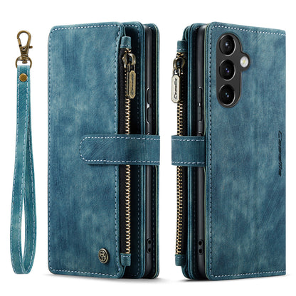 Multi-card Zipper Galaxy A54 Leather Case Double Fold Stand with Hand Strap