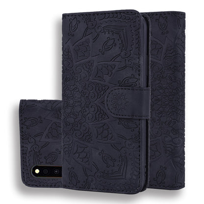 Double Hem Galaxy A41 Leather Case Embossing Sunflower Wallet Foldable Stand