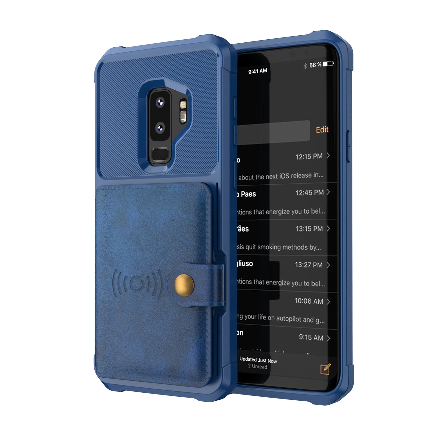 Built-in Metal Magnetic Iron Stand Galaxy S9+ TPU Cover with Leather Card Holder