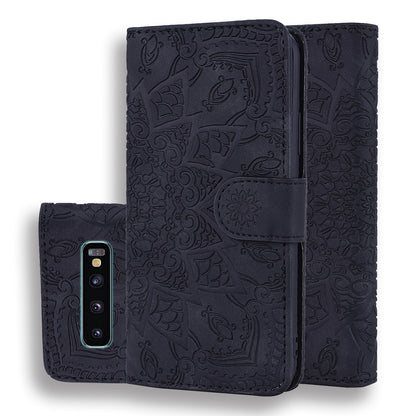 Double Hem Galaxy S10 Leather Case Embossing Sunflower Wallet Foldable Stand