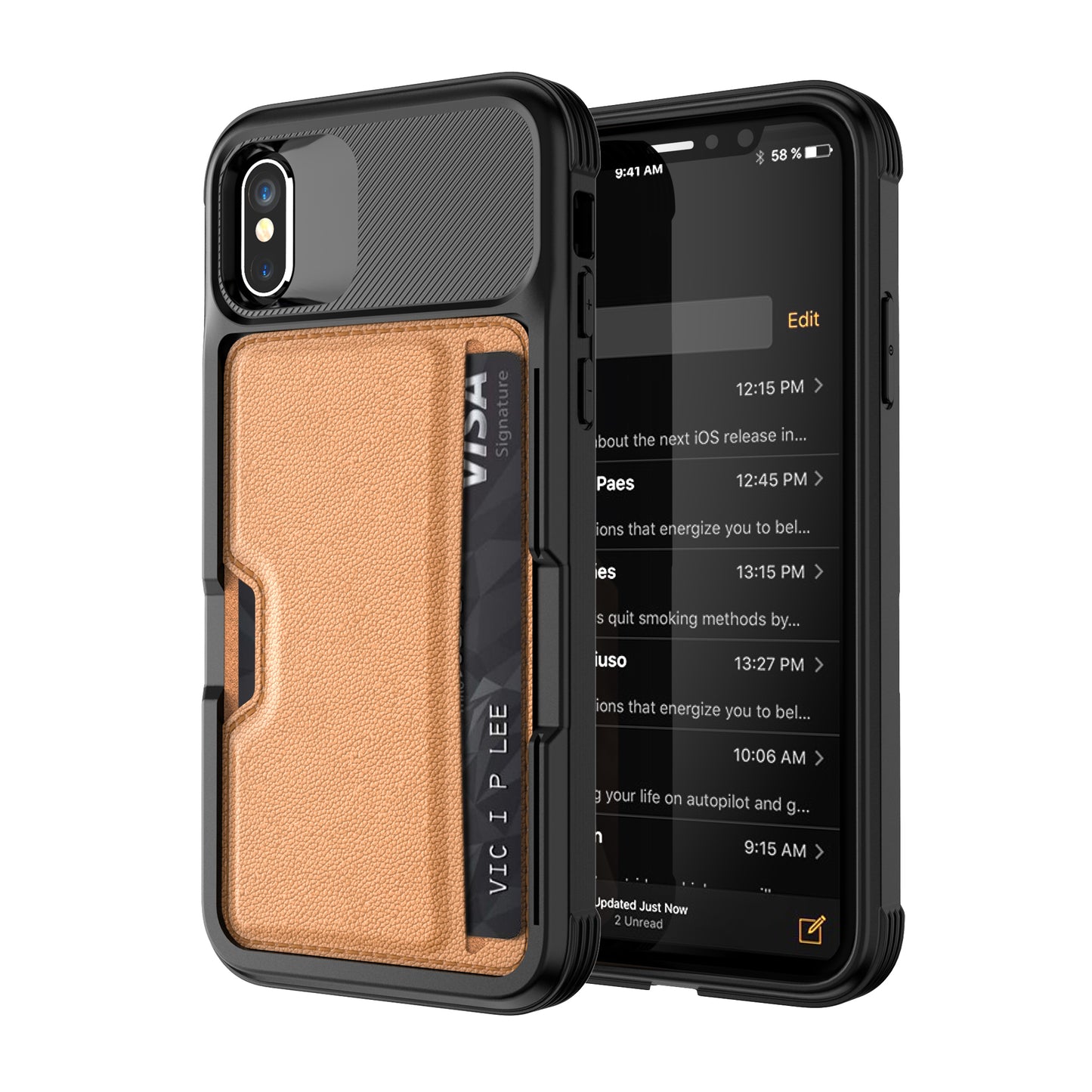 Car Magnetism iPhone X Xs TPU Cover with Leather Card Holder Slim