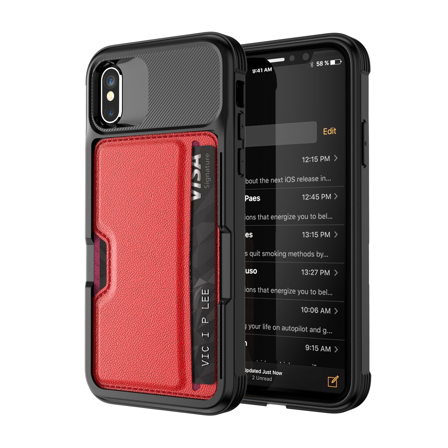 Car Magnetism iPhone X Xs TPU Cover with Leather Card Holder Slim