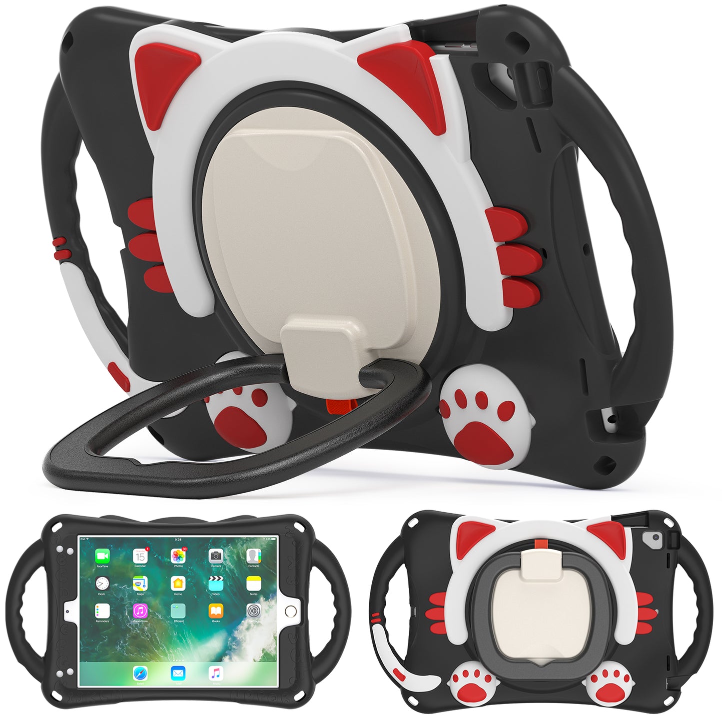 Stereoscopic Cat iPad Air 2 Silicone Case Kids Safe Rotating Folding Handle Grip