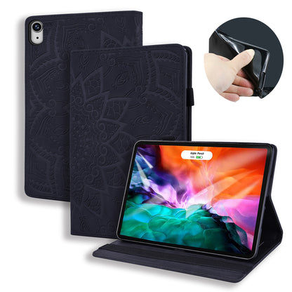 Double Hem iPad Mini 6 Leather Case Embossing Sunflower Wallet Foldable Stand