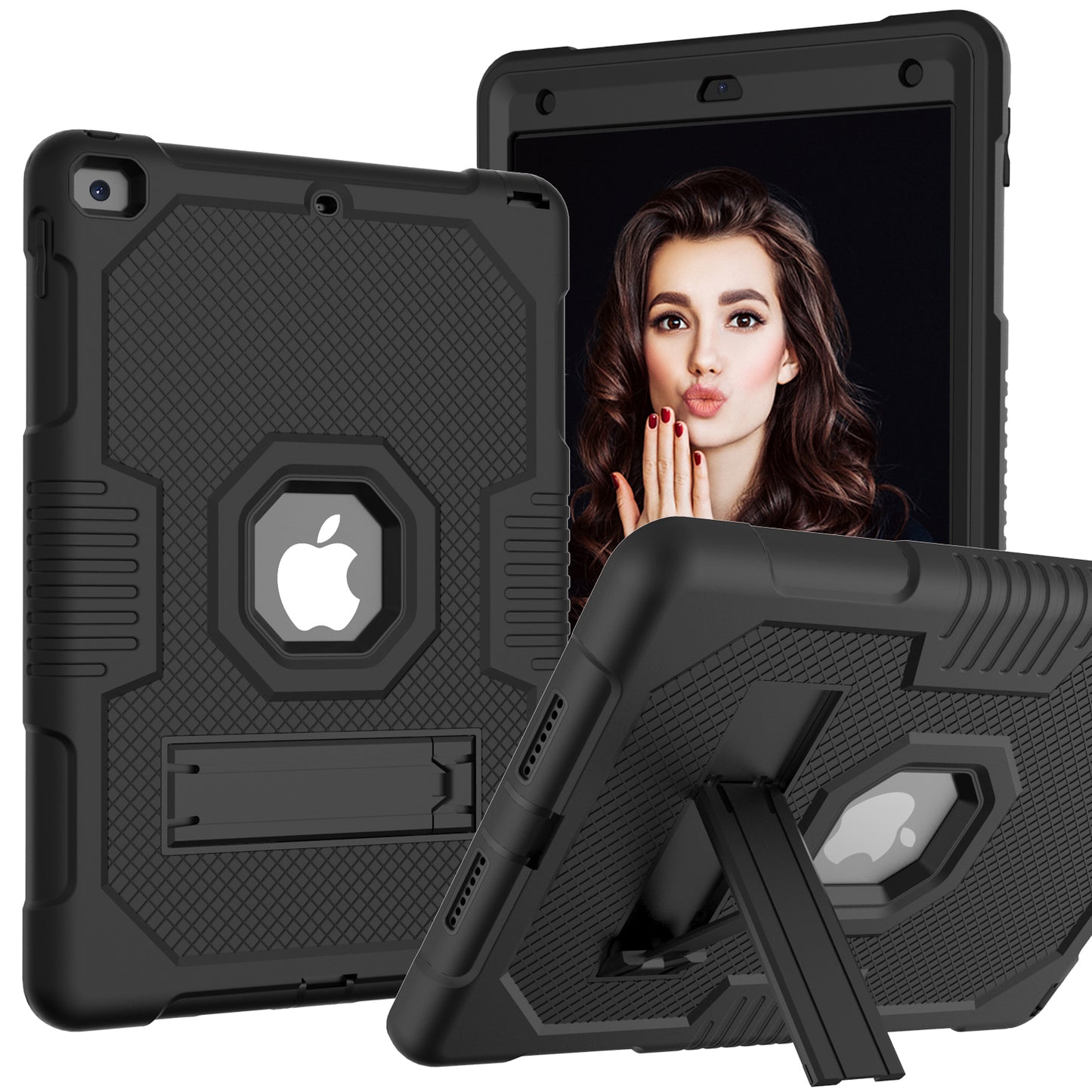 Hit Color iPad 7 Shockproof Case Combo Silicone PC Rugged Stand