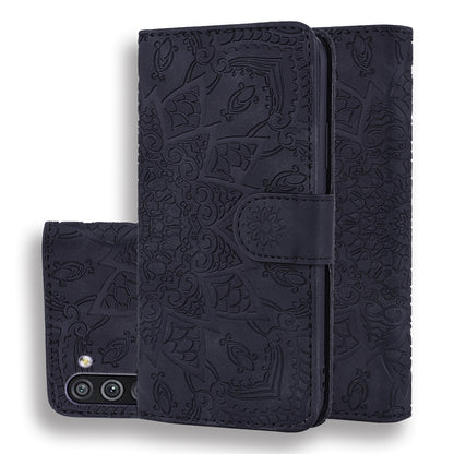 Double Hem Galaxy A11 Leather Case Embossing Sunflower Wallet Foldable Stand