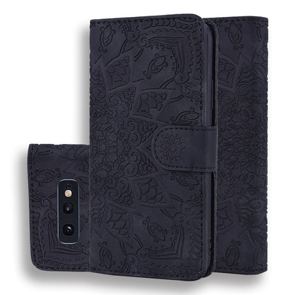 Double Hem Galaxy S10e Leather Case Embossing Sunflower Wallet Foldable Stand