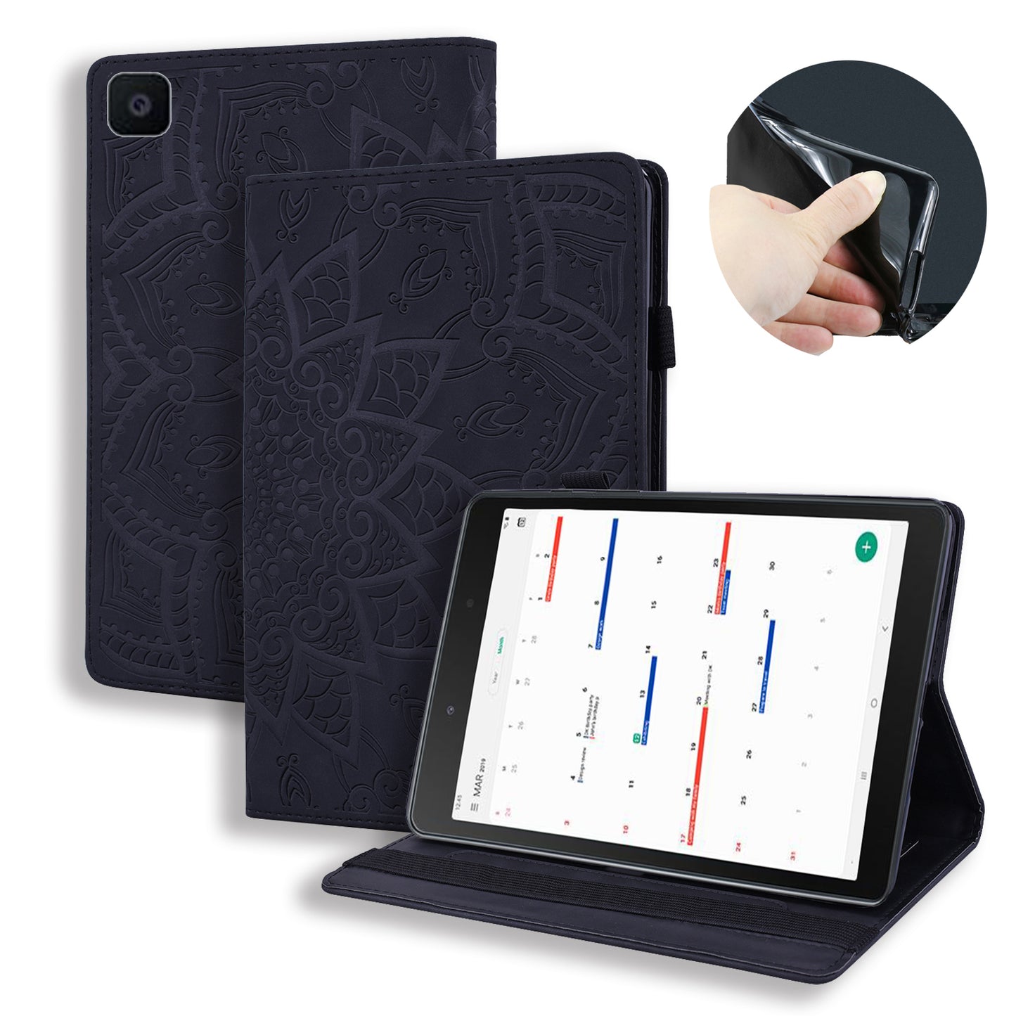 Double Hem Galaxy Tab A 8.0 (2019) with S-pen Leather Case Embossing Sunflower