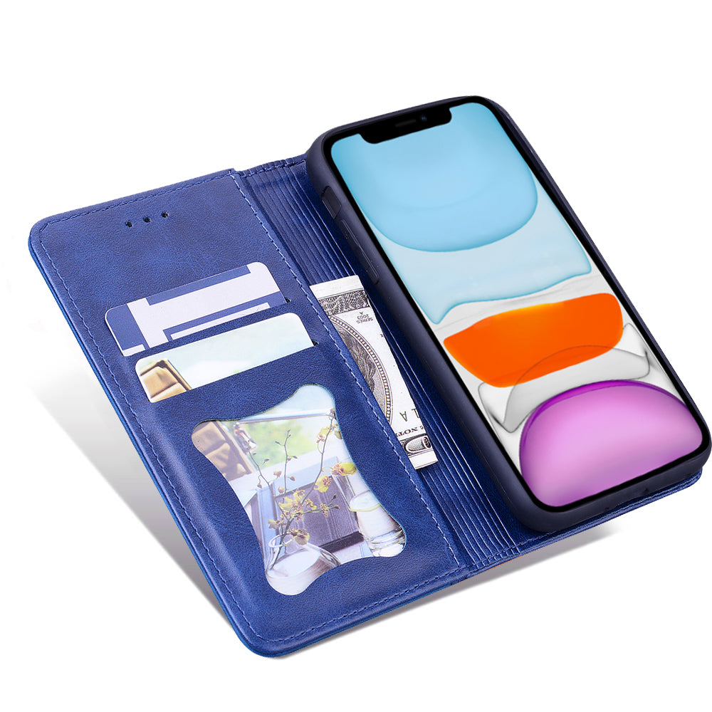 Business Stitching iPhone 11 Pro Leather Case Homochromatic Retro Wallet Stand