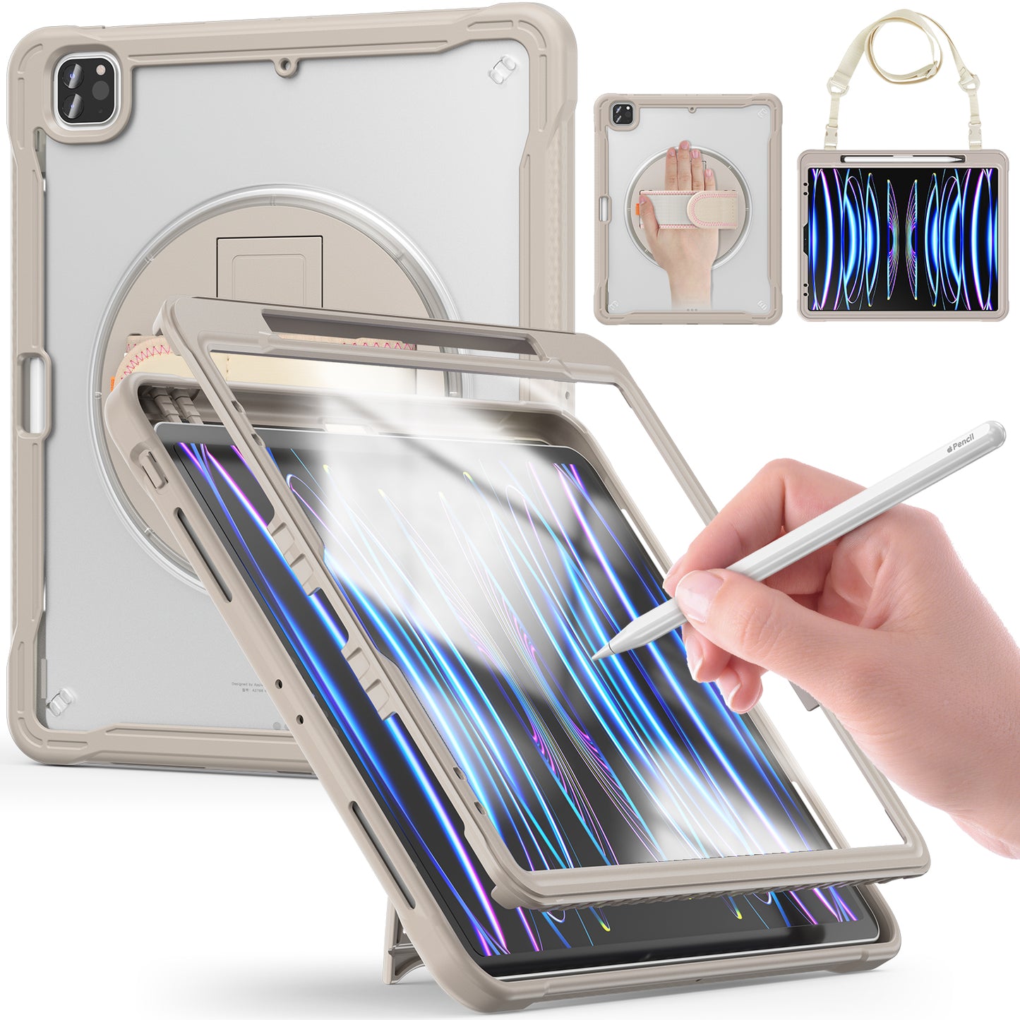 Popeye iPad Pro 12.9 (2020) Case Matte Frosted 360 Rotating Hand Shoulder Strap Unique