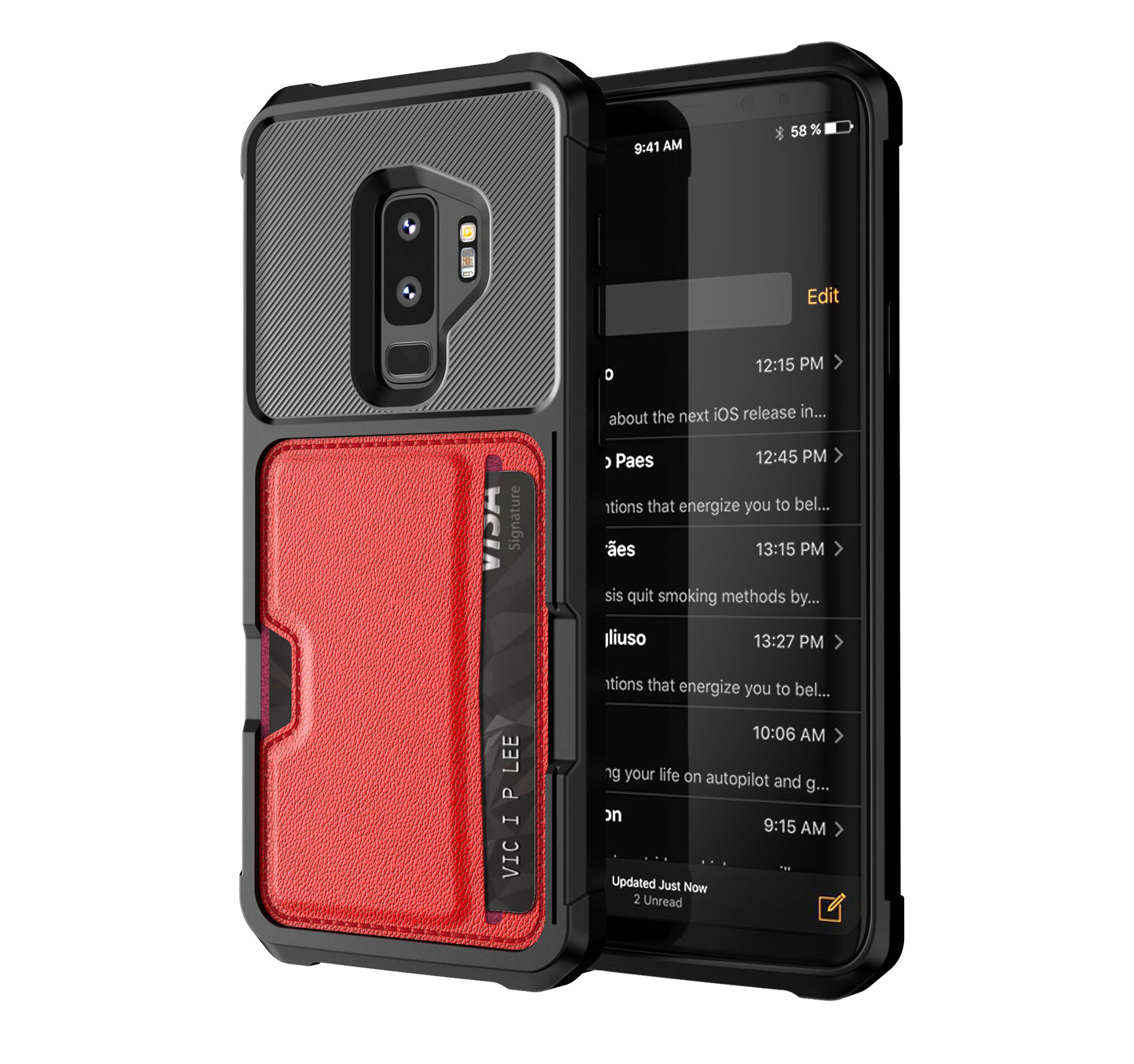 Car Magnetism Galaxy S9+ TPU Cover with Leather Card Holder Slim