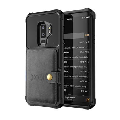 Built-in Metal Magnetic Iron Stand Galaxy S9+ TPU Cover with Leather Card Holder