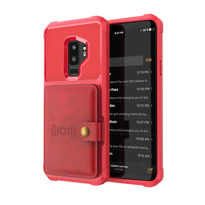 Built-in Metal Magnetic Iron Stand Galaxy S9+ TPU Cover with Leather Card Holder