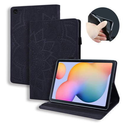 Double Hem Galaxy Tab S6 Lite Leather Case Embossing Sunflower Wallet Foldable Stand